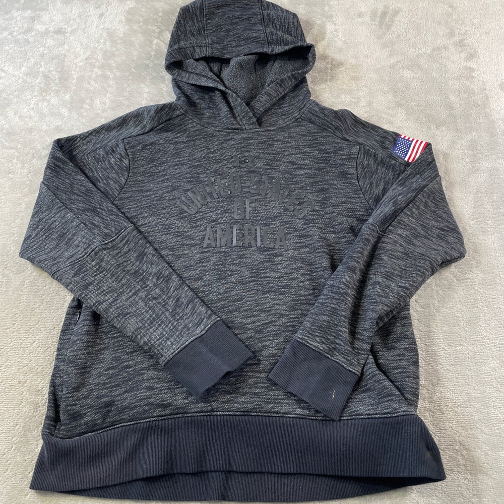 Under Armour Hoodie Pullover Womens XL Gray USA American Flag Loose Fit School